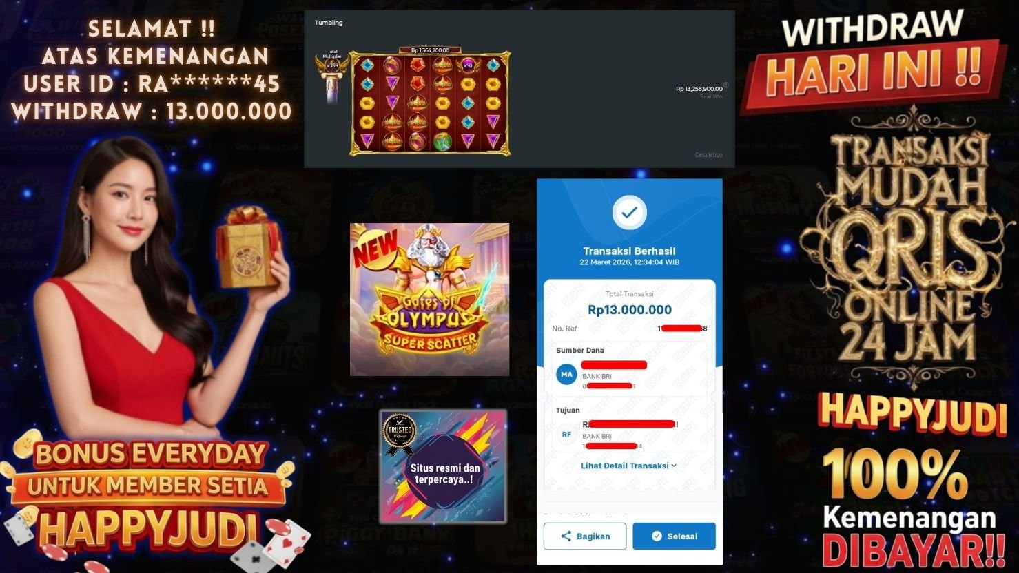 HAPPYJUDI JACKPOT SLOT GATES OF OLYMPUS SUPER SCATTER 